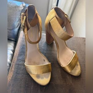 Minelli Gold Leather Ankle Strap Heels